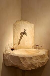 French limestone boulder basin with chiselled edge