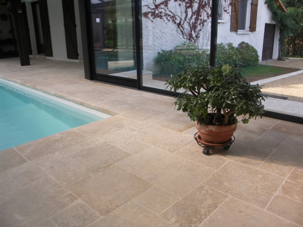 French limestone pool surround antique finish