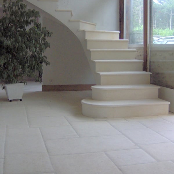Chauvigny French limestone staircase and cushion paving