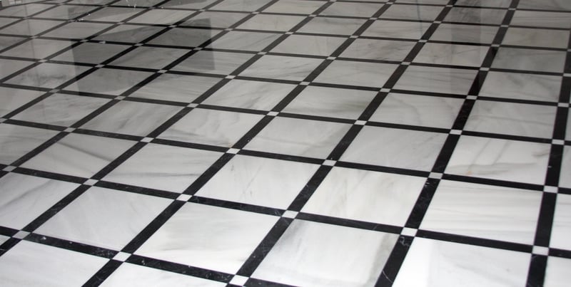 Spanish Blanco Macael and Nero Marquina black and white marble floor tiles